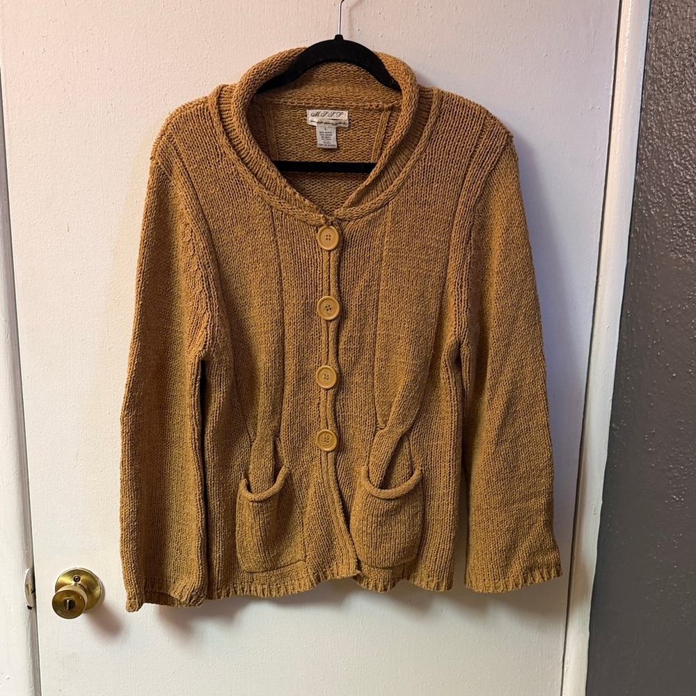 Warm Tan Button-Up Cardigan Sweater